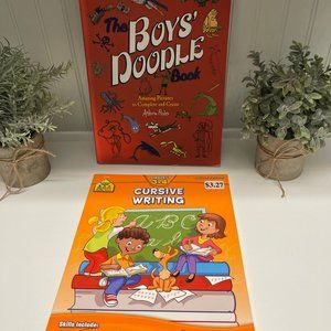 Lot of Two - The Boys' Doodle Book and Cursive Writing Workbook for Kids Unused